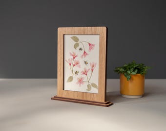 Wooden Tabletop Frame | Oak // Handcrafted postcard or art print frame, minimalist design, customizable personal engraving