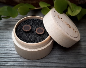 Wooden Circle Stud Earrings | Wenge & Walnut | Minimalist Jewelry