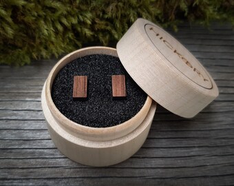 Wooden Rectangle Stud Earrings | Walnut | Minimalist Jewelry