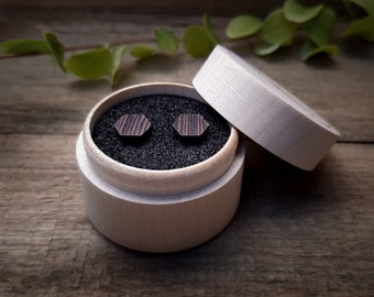 Wooden Hexagon Stud Earrings | Wenge | Minimalist Jewelry
