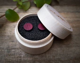Wooden Circle Stud Earrings | Purpleheart | Minimalist Jewelry