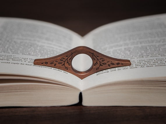 Wooden Thumb Page Holder - Leaves | Reading Ring | Solid Walnut