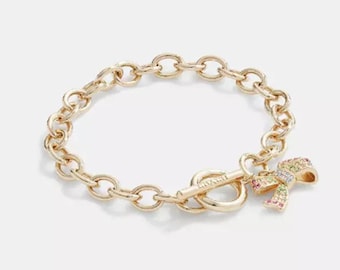 Coach Pavé Bow Chain Link Bracelet Coach Toggle Bracelet