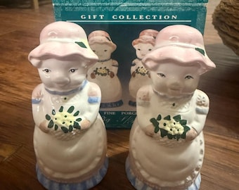 Vintage pigs in dresses salt and pepper shakers