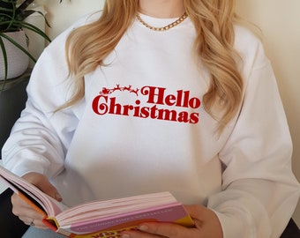 Hello Christmas Sweatshirt Xmas - Unisex Sleigh Sweater - Christmas Jumper - Funny Novelty Xmas Sweatshirt - Magical Santa Mens Womens