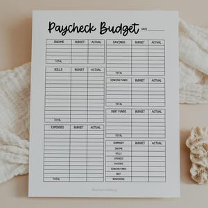 Paycheck Budget Tracker, Planner, Organizer, Personal Finance, Budget Log, Savings, Expenses, Debt, Letter, A4, A5, Printable