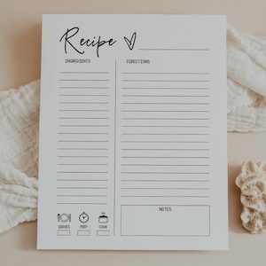 Recipe Page, Meal Planner, Cooking Journal, Kitchen Organizer, Food Tracker, Menu Planner, Food Template, Letter, A4, A5, Classic Happy