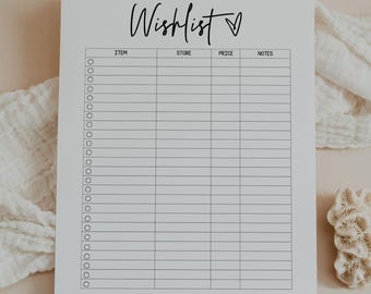 Wishlist Template, Gift Ideas Log, Shopping Planner, Gift List Organizer, Holiday Birthday Tracker, Budget, Letter, A4, A5, Classic Happy