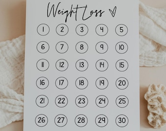 Weight Loss Tracker, Diet Planner, Fitness Journal, Meal Exercise Log, Health Tracker, 30 Pounds, Letter, A4, A5, Classic Happy