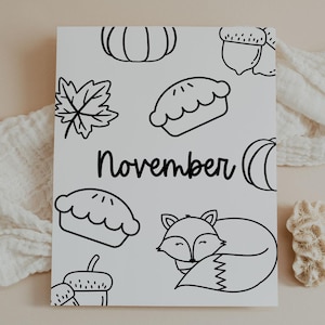 November Title Cover Page, Bullet Journal, Planner, Tracker, Organizer, Coloring Page, Doodle, Layout, Letter, A4, A5, Printable