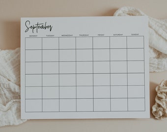 Monthly Blank Calendar, Simple Calendar, Minimalist, Wall Calendar, Desk Calendar, Calendar Pages, Printable, PDF, US Letter, A4