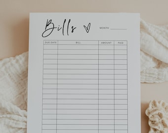 Monthly Bill Tracker, Monthly Bill Log, Bill Planner, Bill Payment Checklist, Utility Payment Tracker, Insert, Printable, PDF, PNG