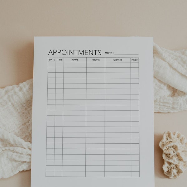 Printable Appointments Tracker, Appointment Book, Appointment Planner, Small Business, PDF, PNG, Letter, A4, Classic Happy Planner