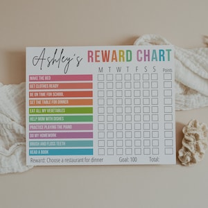 Kids Reward Chart Checklist Template, Chore Chart, Kid Responsibility Routine Chart, Instant Download, Rainbow, 8.5x11, Printable Editable