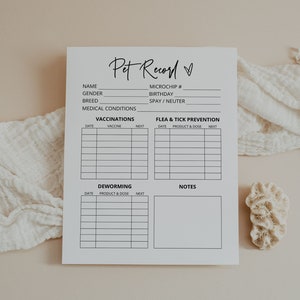 Pet Health Record, Printable Cat Dog Record, Pet Tracker, Pet Information, Vaccination, Flea, Letter, A4, Classic Happy, PDF, PNG, Digital