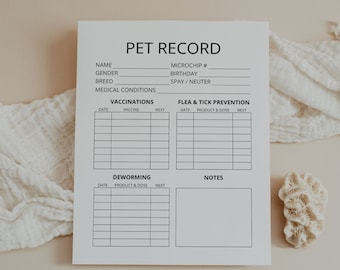 Pet Health Record, Printable Cat Dog Record, Pet Tracker, Pet Information, Vaccination, Flea, Letter, A4, Classic Happy, PDF, PNG, Digital