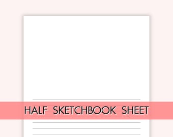 Half Sketchbook, Half Lined Blank Paper, Printable Lined Paper, Handwriting Paper, Drawing, Letter, A4, Classic Happy, PDF, PNG, Digital