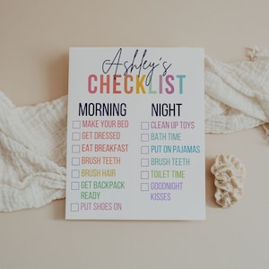 Kids Checklist Template, Morning Bedtime Nighttime Checklist, Chore Chart, Kid Routine Chart, Instant Download, Rainbow, EDITABLE PRINTABLE