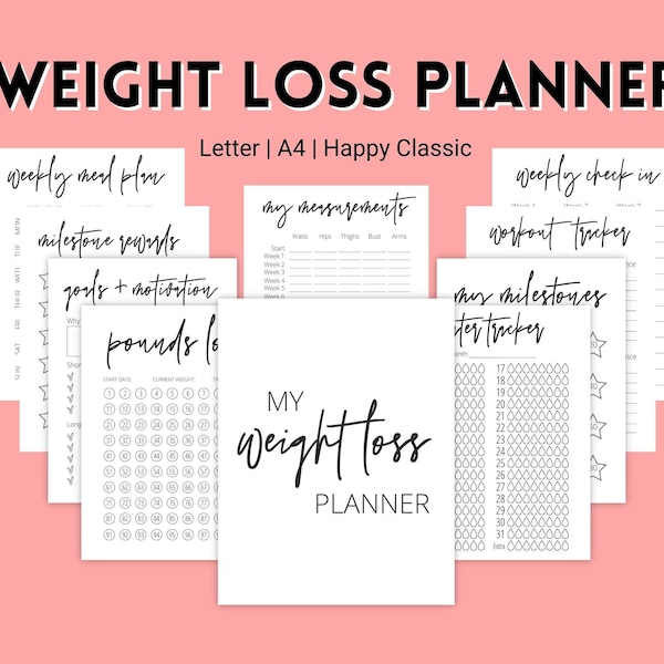 Weight Loss Planner Bundle, Weight Loss Tracker, Weight Loss Journal, WeightLoss, Weight Loss Chart, 100 lbs, Weight Goal, Printable