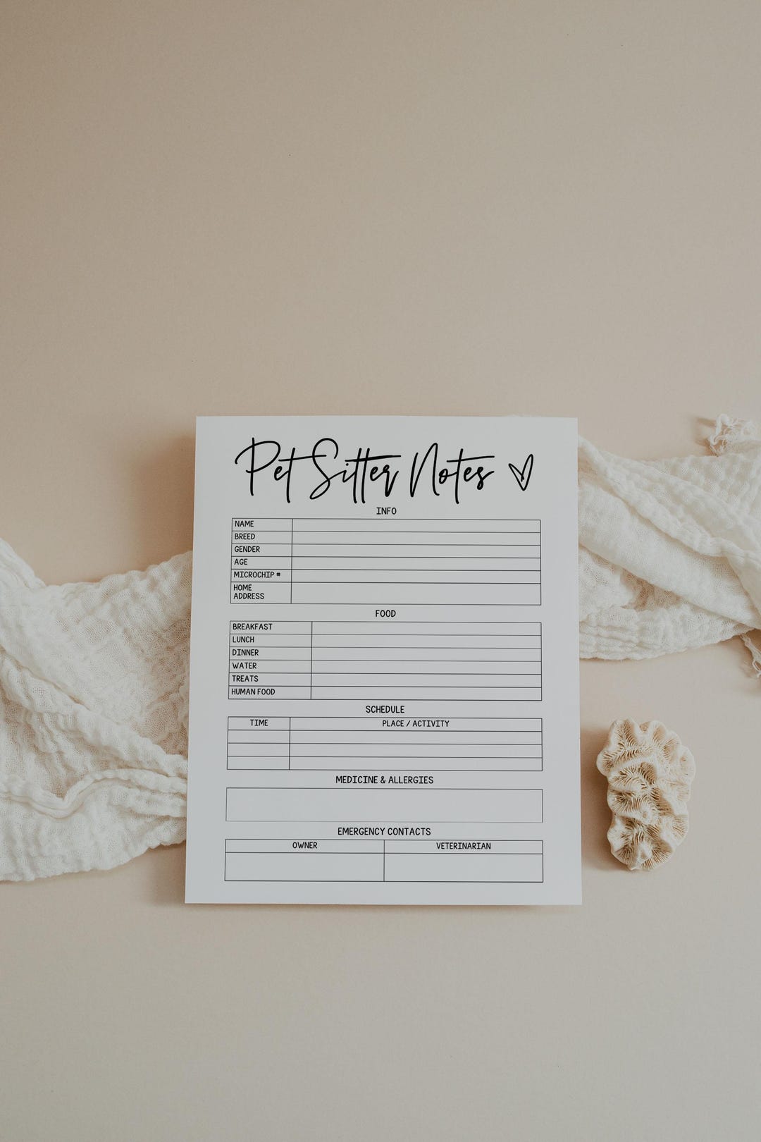 Pet Sitter Notes, Care Instructions, Feeding Schedule, Medication Log ...