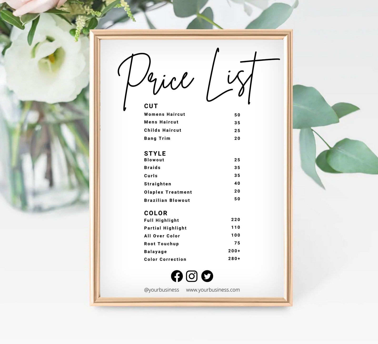 Price List Template, Small Business Price List, Price Sheet, Pricing ...
