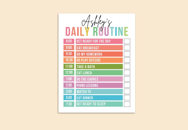 Kids Daily Routine Chart Template Checklist Chore Chart Kid - Etsy