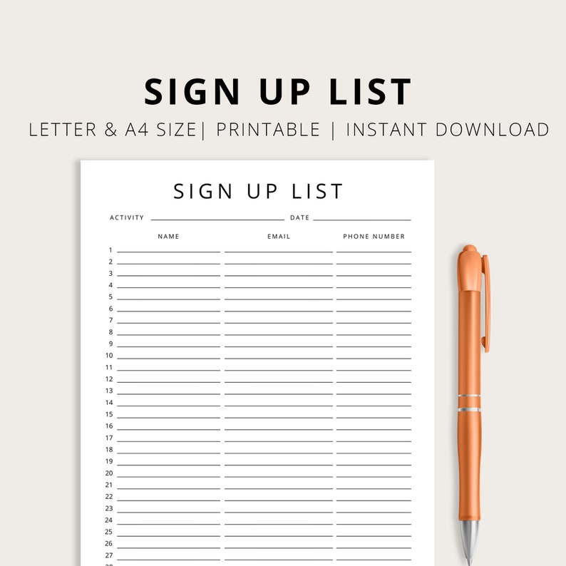 Sign up List Sign up Sheet Form Minimalist Event Sign In - Etsy