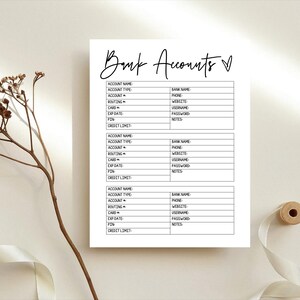 Bank Account Tracker, Bank Account Log, Bank Accounts Information, Bank ...