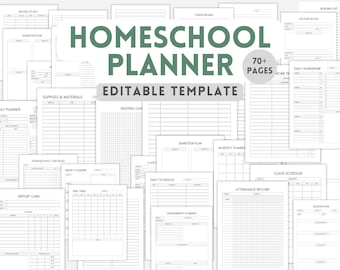Homeschool Planner Template, Education, Learning, School, Teacher, Student, Lessons, Classroom, Schedule, Study, Bundle, Homework, Editable