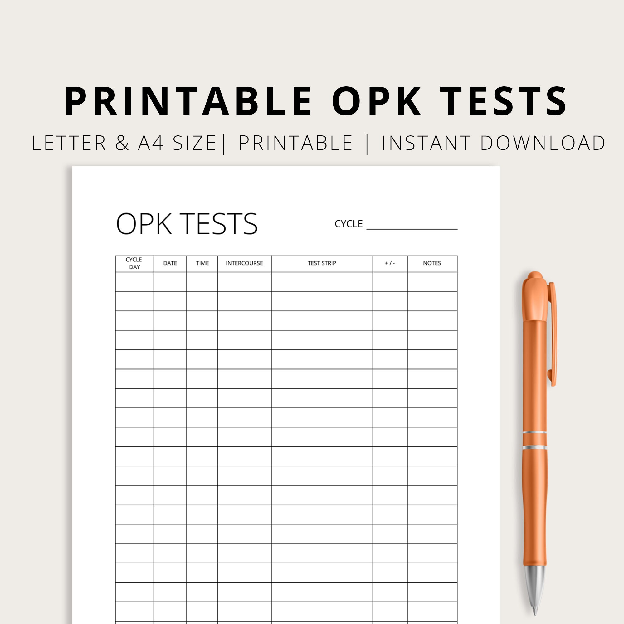 Printable OPK Test Sheet, Fertility Planner, Ovulation Test Strips ...