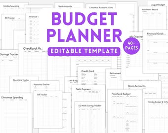 Budget Planner Template, Finance, Money, Savings, Expenses, Income, Bills, Debt, Spending, Tracker, Bundle, Payment, Paycheck, Editable