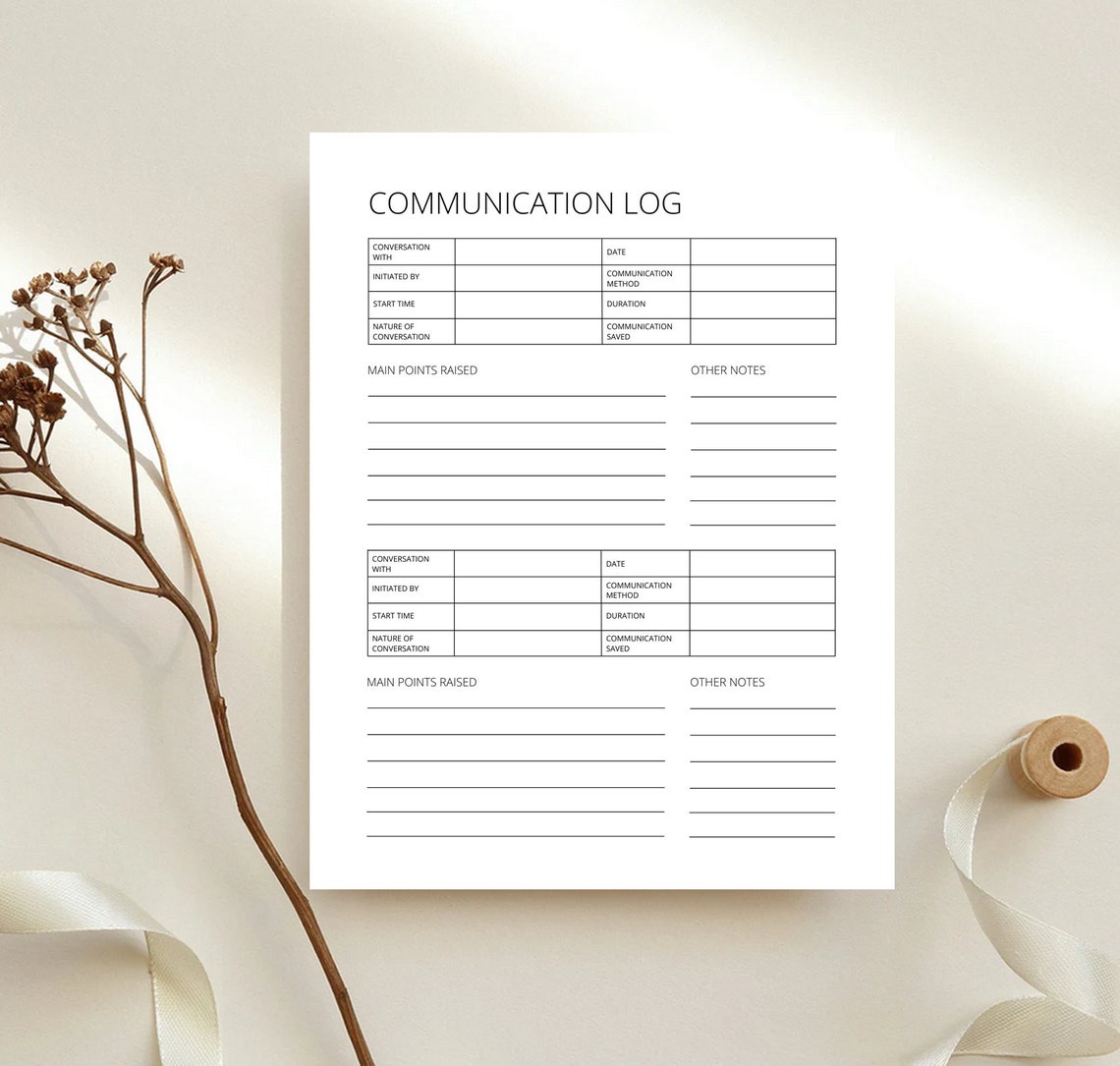 Printable Communication Log Call Log Communications Record - Etsy