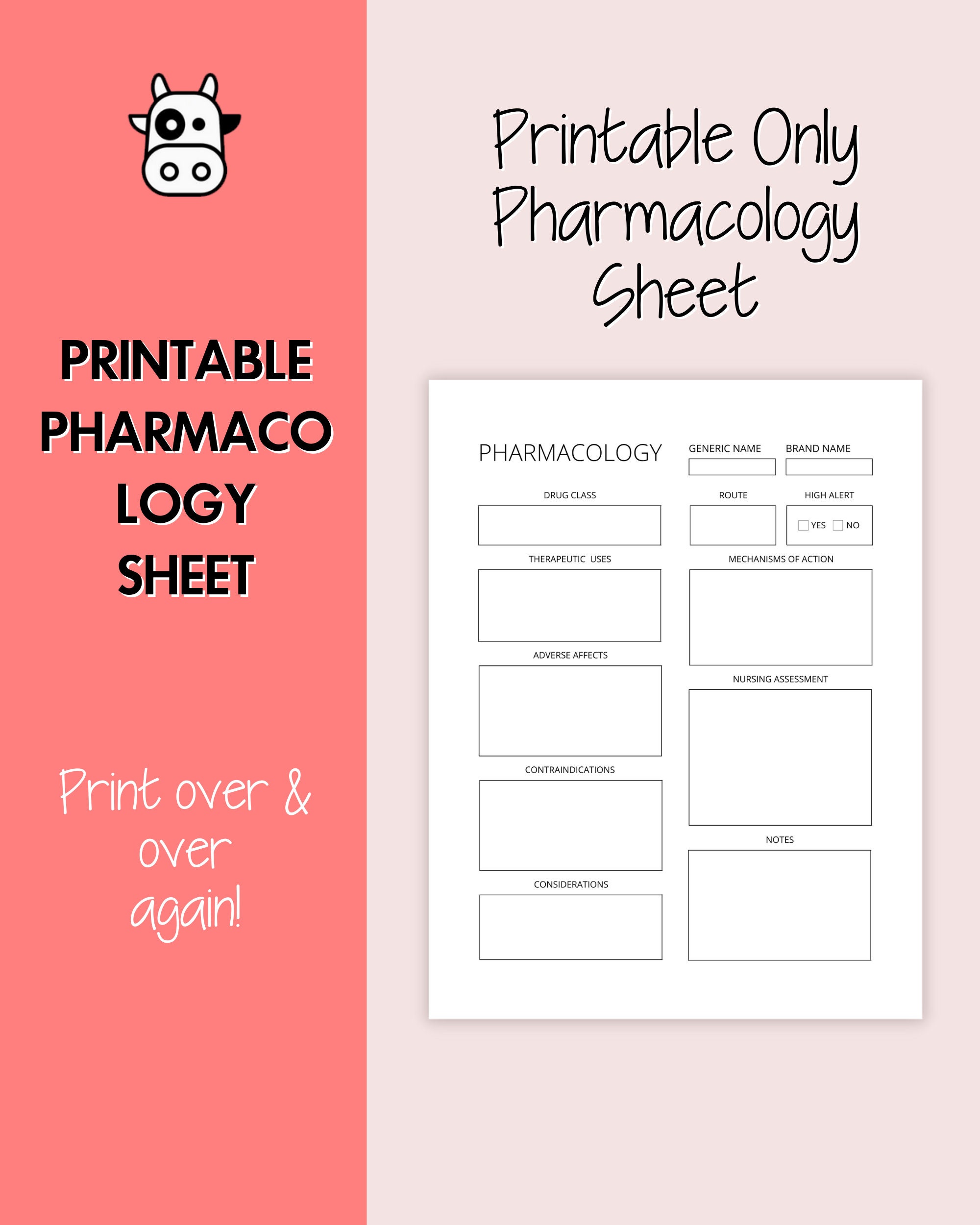 Printable Pharmacology Sheet Nursing Student Nurse Study - Etsy