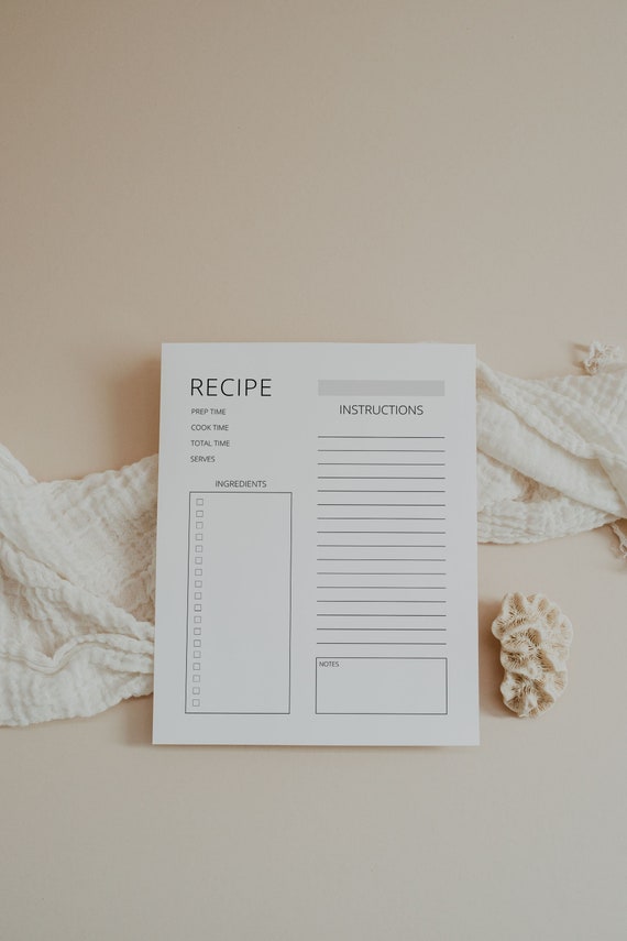 Printable Blank Recipe Page Cooking List Sheet Recipe Card - Etsy
