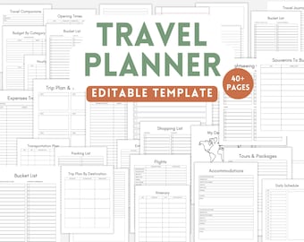 Travel Planner Template, Vacation, Trip, Budget, Itinerary, Booking, Flights, Packing, Checklist, Bundle, Tracker, Printable, Editable