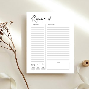 Strona z przepisami, planer posiłków, dziennik kulinarny, organizer kuchenny, śledzenie żywności, planer menu, szablon żywności, list, A4, A5, klasyczny szczęśliwy zdjęcie 2