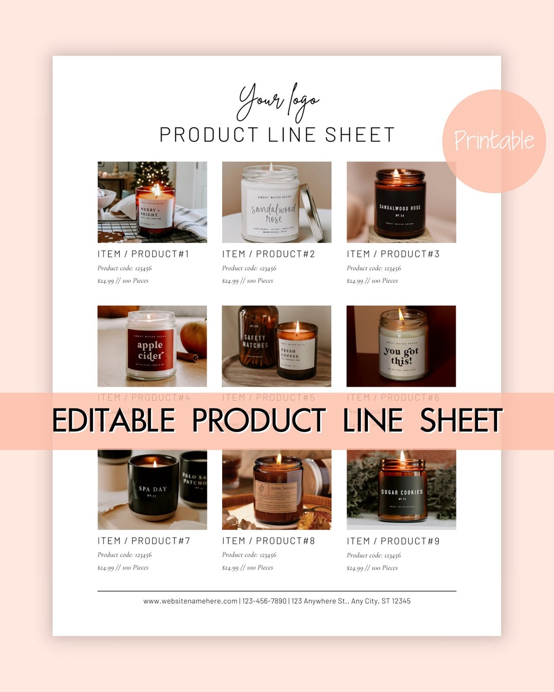 Editable Line Sheet Template, Product Line Sheet, Wholesale, Catalog Editable Line Sheet Template, Product Line Sheet, Wholesale, Catalog