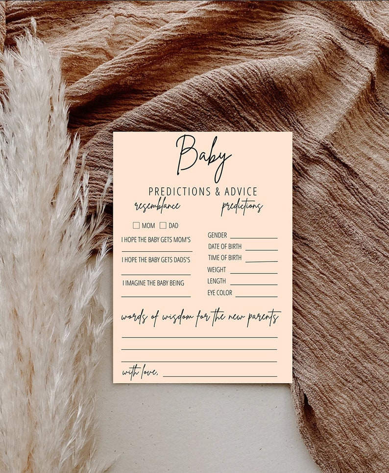 PRINTABLE EDITABLE Baby Prediction Card Template Baby Shower - Etsy