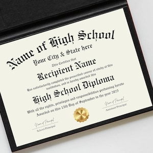 High School Diploma Template, Diploma Replica, Graduation Certificate, DIY Diploma, Home School Diploma, Fake Diploma, Editable, Printable
