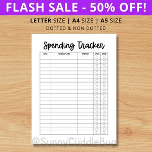 Spending Tracker, Expense Tracker, Purchase Log, Personal Finance Planner, Spending Sheet, Budgeting, Money, Letter, A4, A5, Printable