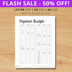Paycheck Budget Tracker, Planner, Organizer, Personal Finance, Budget Log, Savings, Expenses, Debt, Letter, A4, A5, Printable