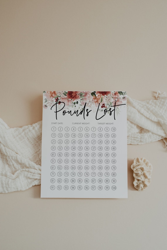 Weight Loss Tracker, 100 lbs, Weightloss Journal, 100 Pound Lost, Weightloss Track, Weightloss Chart Calendar, Weight Goal, Printable