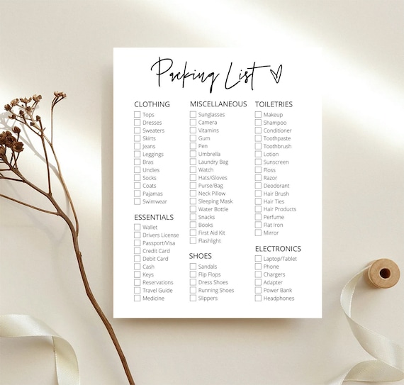 Packing List, Packing List Template, Editable, Printable, Organization,  Checklist, Tracker, Moving List, Travel List, Vacation, Planner - Etsy