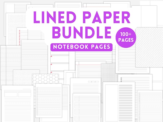 100+ Lined Paper Bundle, Notebook, Pages, Writing, Journal, Notes, Wide Ruled, College Ruled, Organizer, Lists, School, Office, Planner
