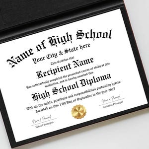 High School Diploma Template, Diploma Replica, Graduation Certificate, DIY Diploma, Home School Diploma, Fake Diploma, Editable, Printable