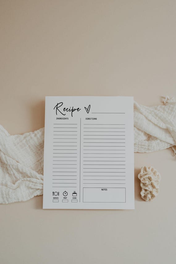 Recipe Page, Meal Planner, Cooking Journal, Kitchen Organizer, Food Tracker, Menu Planner, Food Template, Letter, A4, A5, Classic Happy