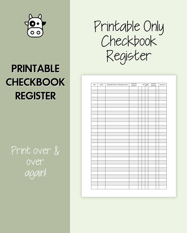 Printable Checkbook Register Check Register Checkbook Etsy