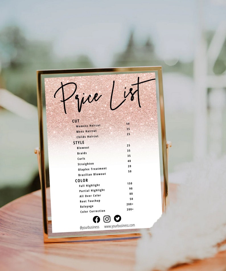 PRINTABLE EDITABLE Price List Template Small Business Price List Price ...