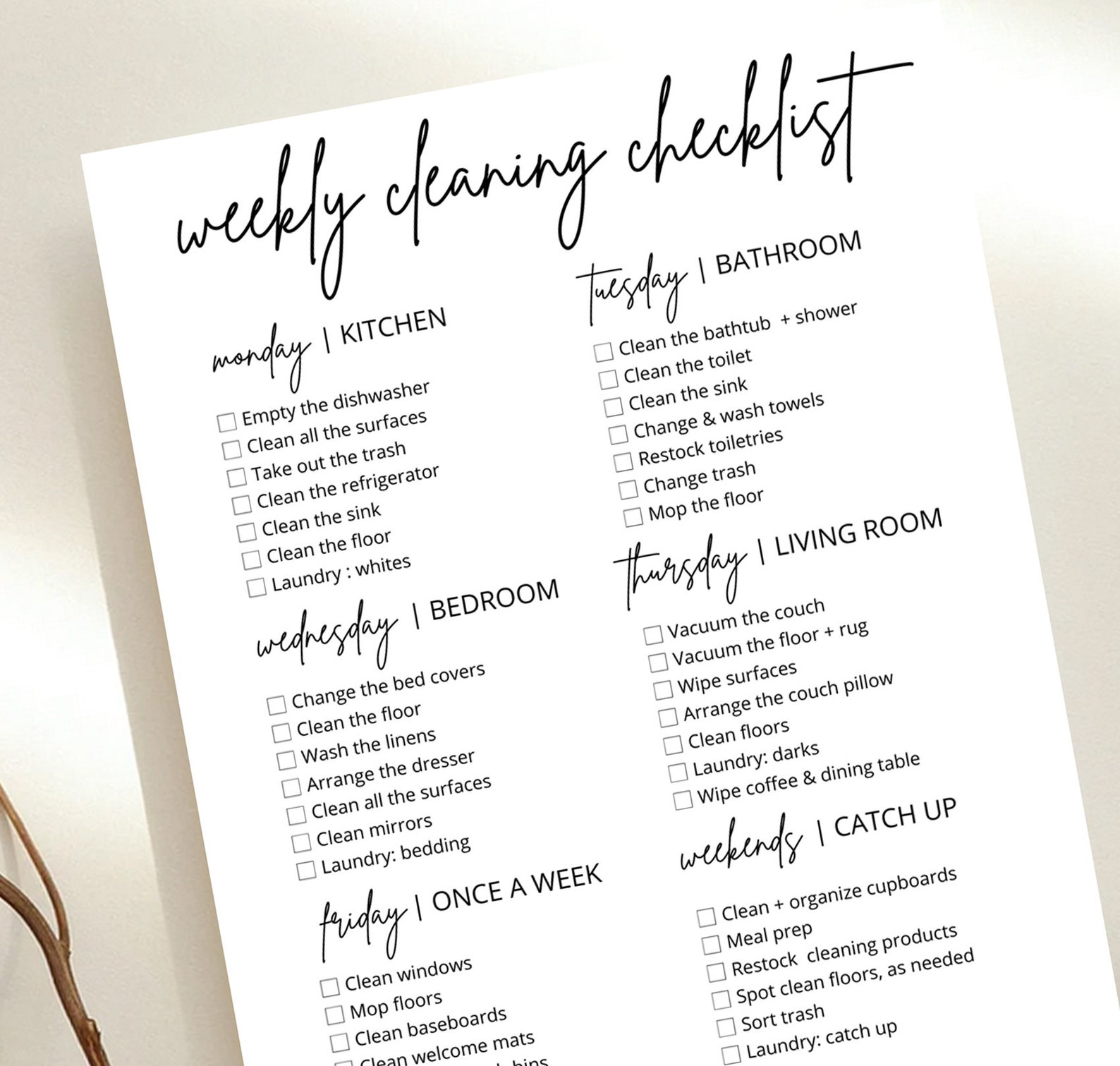 Editable Weekly Cleaning Schedule Template, Cleaning Checklist, Daily ...