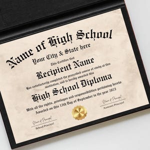 High School Diploma Template, Diploma Replica, Graduation Certificate, DIY Diploma, Home School Diploma, Fake Diploma, Editable, Printable